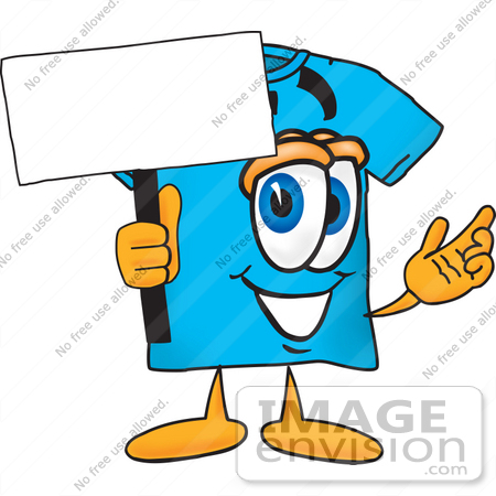 #25498 Clip Art Graphic of a Blue Short Sleeved T Shirt Character Holding a Blank Sign by toons4biz