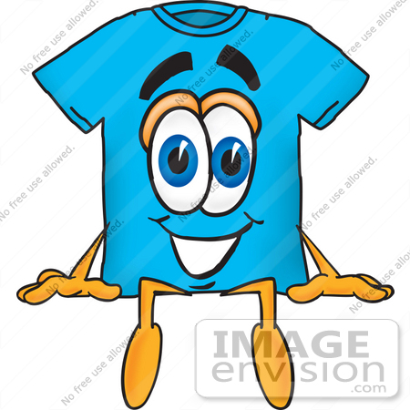 #25501 Clip Art Graphic of a Blue Short Sleeved T Shirt Character Sitting by toons4biz