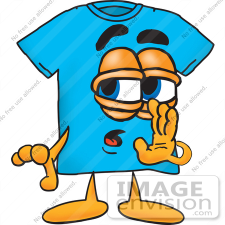 #25506 Clip Art Graphic of a Blue Short Sleeved T Shirt Character Whispering and Gossiping by toons4biz