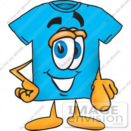 #25509 Clip Art Graphic of a Blue Short Sleeved T Shirt Character Pointing at the Viewer by toons4biz