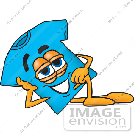 #25510 Clip Art Graphic of a Blue Short Sleeved T Shirt Character Resting His Head on His Hand by toons4biz