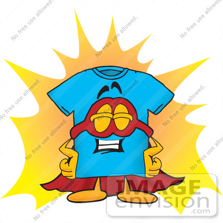 #25517 Clip Art Graphic of a Blue Short Sleeved T Shirt Character Dressed as a Super Hero by toons4biz