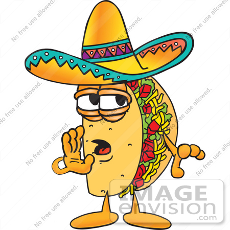 #25525 Clip Art Graphic of a Crunchy Hard Taco Character Whispering and Gossiping by toons4biz