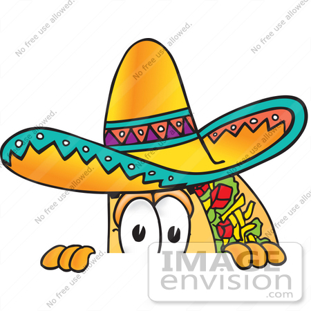 #25526 Clip Art Graphic of a Crunchy Hard Taco Character Peeking Over a Surface by toons4biz