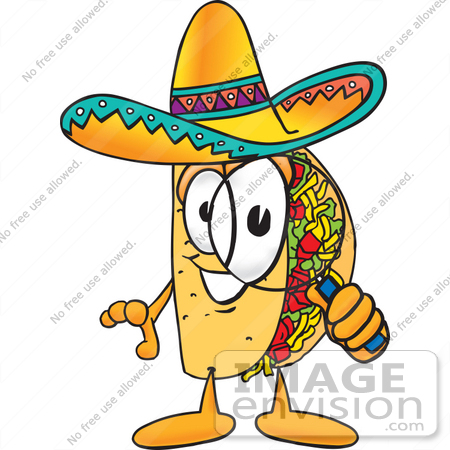 #25528 Clip Art Graphic of a Crunchy Hard Taco Character Looking Through a Magnifying Glass by toons4biz