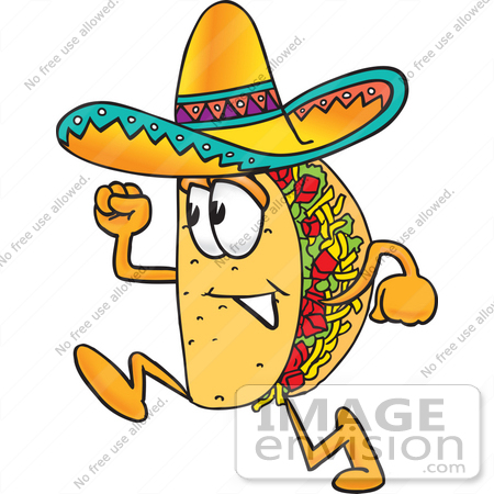 #25542 Clip Art Graphic of a Crunchy Hard Taco Character Running by toons4biz