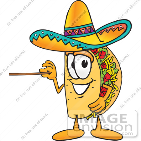 #25547 Clip Art Graphic of a Crunchy Hard Taco Character Holding a Pointer Stick by toons4biz