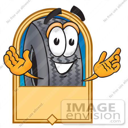#25549 Clip Art Graphic of a Tire Character Label by toons4biz