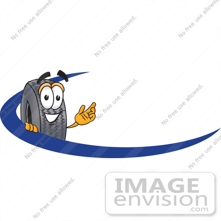 #25554 Clip Art Graphic of a Tire Character Logo With a Blue Dash by toons4biz