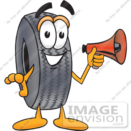 #25561 Clip Art Graphic of a Tire Character Holding a Megaphone by toons4biz
