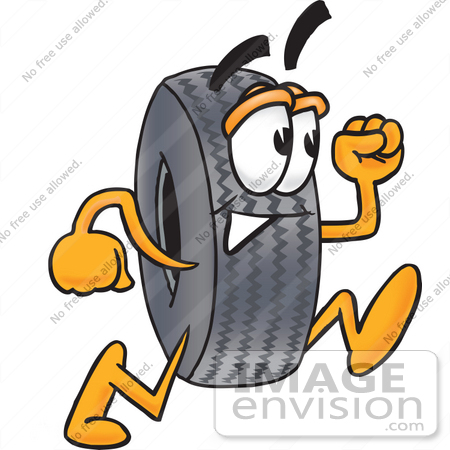 #25566 Clip Art Graphic of a Tire Character Running by toons4biz