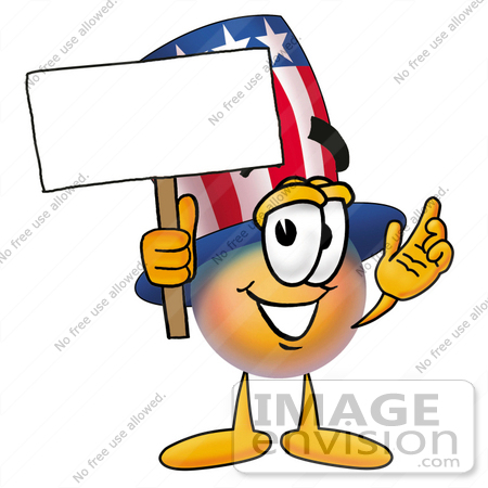 #25583 Clip Art Graphic of a Patriotic Uncle Sam Character Holding a Blank Sign by toons4biz