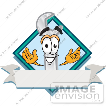 #25590 Clip Art Graphic of a Wrench Tool Character Label by toons4biz