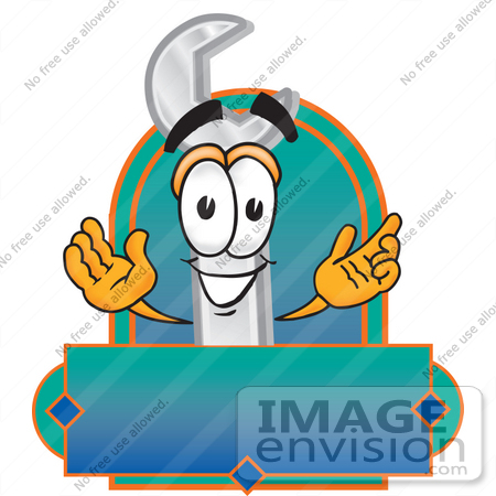 #25592 Clip Art Graphic of a Wrench Tool Character Label by toons4biz