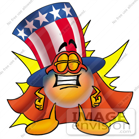 #25594 Clip Art Graphic of a Patriotic Uncle Sam Character Dressed as a Super Hero by toons4biz