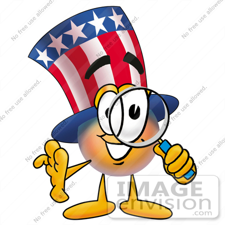 #25599 Clip Art Graphic of a Patriotic Uncle Sam Character Looking Through a Magnifying Glass by toons4biz