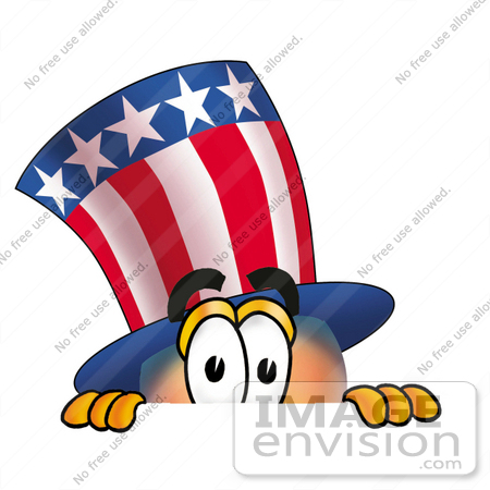 #25604 Clip Art Graphic of a Patriotic Uncle Sam Character Peeking Over a Surface by toons4biz