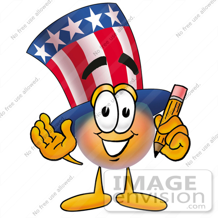 #25613 Clip Art Graphic of a Patriotic Uncle Sam Character Holding a Pencil by toons4biz