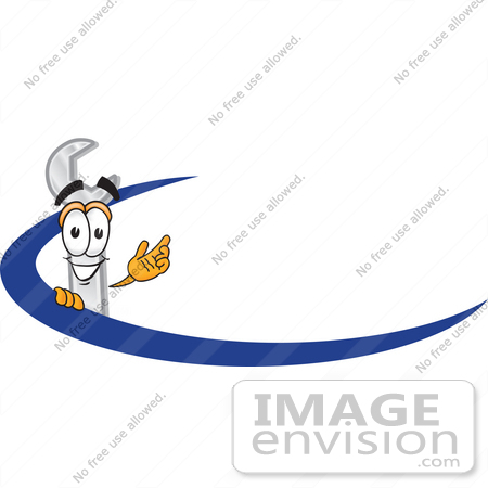 #25616 Clip Art Graphic of a Wrench Tool Character Logo With a Blue Dash by toons4biz