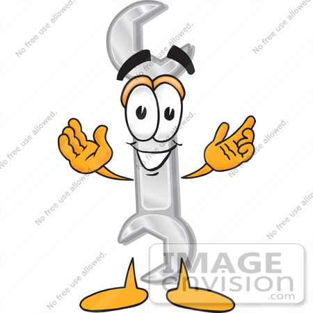 #25622 Clip Art Graphic of a Wrench Tool Character With Welcoming Open Arms by toons4biz