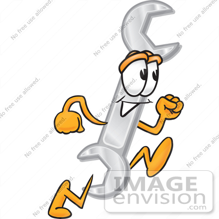 #25623 Clip Art Graphic of a Wrench Tool Character Running by toons4biz