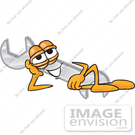 #25641 Clip Art Graphic of a Wrench Tool Character Resting His Head on His Hand by toons4biz
