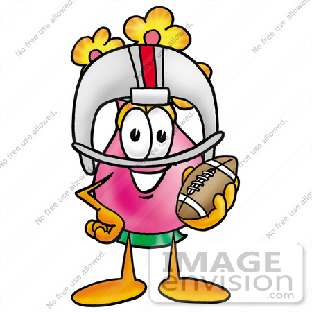 #25654 Clip Art Graphic of a Pink Vase And Yellow Flowers Cartoon Character in a Helmet, Holding a Football by toons4biz