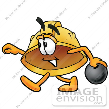#25727 Clip Art Graphic of a Yellow Safety Hardhat Cartoon Character Holding a Bowling Ball by toons4biz