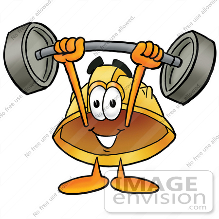 #25728 Clip Art Graphic of a Yellow Safety Hardhat Cartoon Character Holding a Heavy Barbell Above His Head by toons4biz