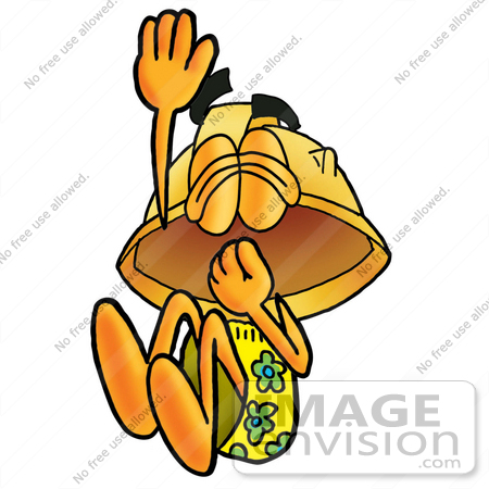 #25736 Clip Art Graphic of a Yellow Safety Hardhat Cartoon Character Plugging His Nose While Jumping Into Water by toons4biz