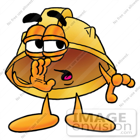 #25742 Clip Art Graphic of a Yellow Safety Hardhat Cartoon Character Whispering and Gossiping by toons4biz