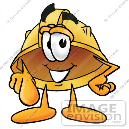 #25747 Clip Art Graphic of a Yellow Safety Hardhat Cartoon Character Pointing at the Viewer by toons4biz