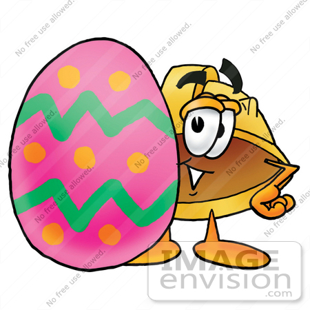#25751 Clip Art Graphic of a Yellow Safety Hardhat Cartoon Character Standing Beside an Easter Egg by toons4biz