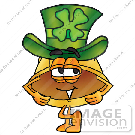#25761 Clip Art Graphic of a Yellow Safety Hardhat Cartoon Character Wearing a Saint Patricks Day Hat With a Clover on it by toons4biz