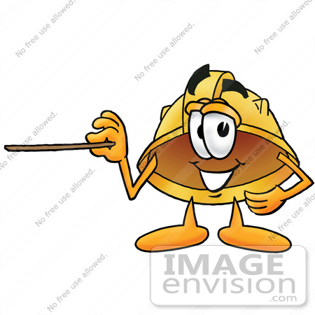 #25785 Clip Art Graphic of a Yellow Safety Hardhat Cartoon Character Holding a Pointer Stick by toons4biz