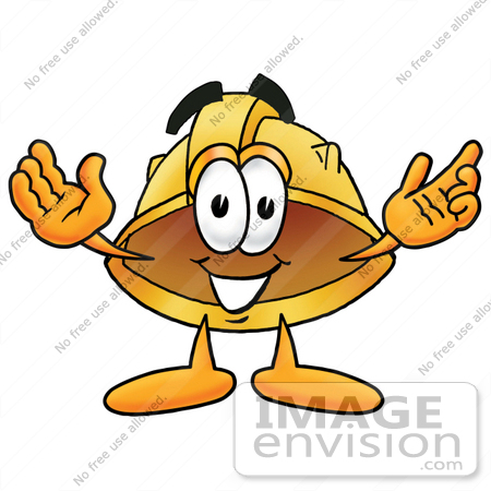 #25788 Clip Art Graphic of a Yellow Safety Hardhat Cartoon Character With Welcoming Open Arms by toons4biz
