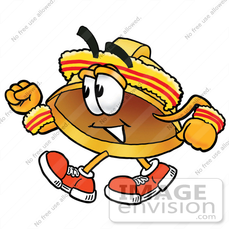 #25798 Clip Art Graphic of a Yellow Safety Hardhat Cartoon Character Speed Walking or Jogging by toons4biz