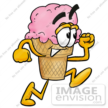#25812 Clip Art Graphic of a Strawberry Ice Cream Cone Cartoon Character Running by toons4biz
