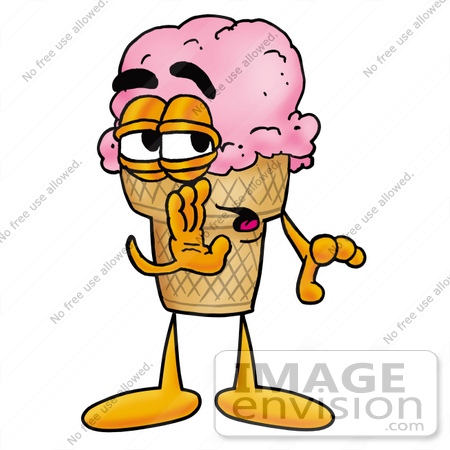 #25818 Clip Art Graphic of a Strawberry Ice Cream Cone Cartoon Character Whispering and Gossiping by toons4biz