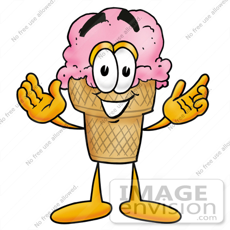 #25825 Clip Art Graphic of a Strawberry Ice Cream Cone Cartoon Character With Welcoming Open Arms by toons4biz