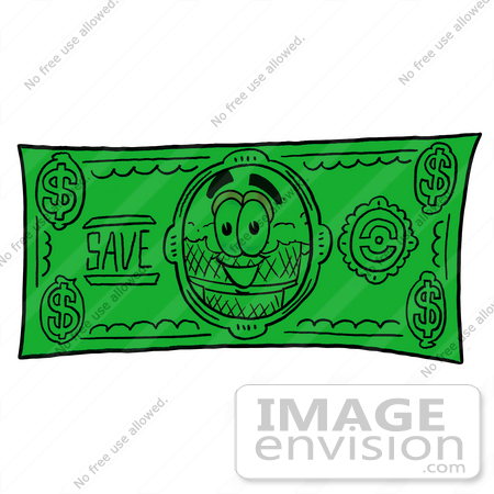 #25832 Clip Art Graphic of a Strawberry Ice Cream Cone Cartoon Character on a Dollar Bill by toons4biz
