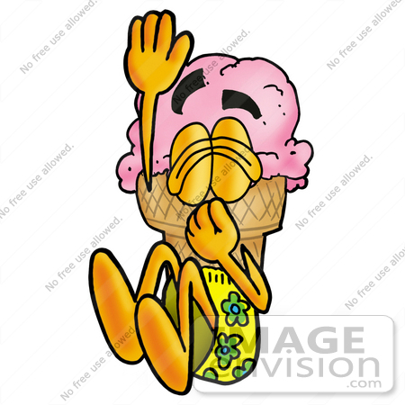 #25842 Clip Art Graphic of a Strawberry Ice Cream Cone Cartoon Character Plugging His Nose While Jumping Into Water by toons4biz