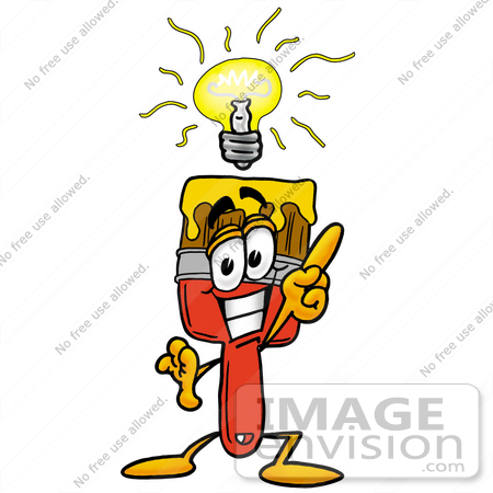 #25889 Clip Art Graphic of a Red Paintbrush With Yellow Paint Cartoon Character With a Bright Idea by toons4biz