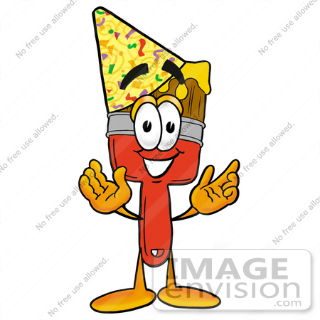 #25892 Clip Art Graphic of a Red Paintbrush With Yellow Paint Cartoon Character With Welcoming Open Arms by toons4biz