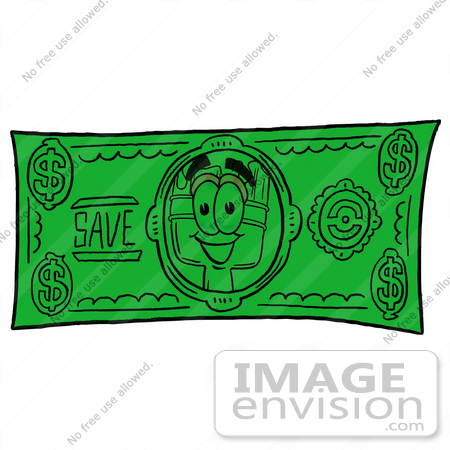 #25939 Clip Art Graphic of a Red Paintbrush With Yellow Paint Cartoon Character on a Dollar Bill by toons4biz