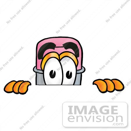 #25971 Clip Art Graphic of a Yellow Number 2 Pencil With an Eraser Cartoon Character Peeking Over a Surface by toons4biz