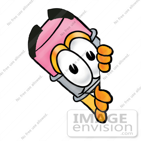 #25975 Clip Art Graphic of a Yellow Number 2 Pencil With an Eraser Cartoon Character Peeking Around a Corner by toons4biz
