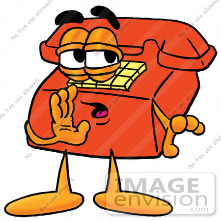#26036 Clip Art Graphic of a Red Landline Telephone Cartoon Character Whispering and Gossiping by toons4biz
