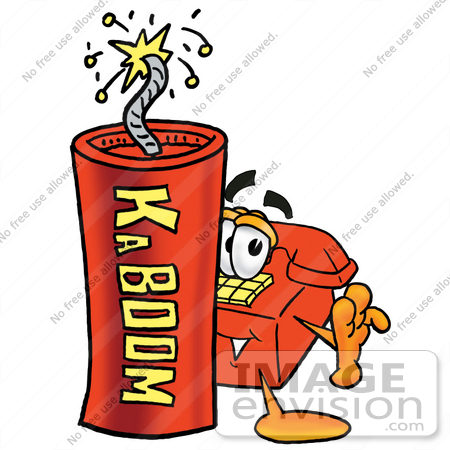 #26047 Clip Art Graphic of a Red Landline Telephone Cartoon Character Standing With a Lit Stick of Dynamite by toons4biz