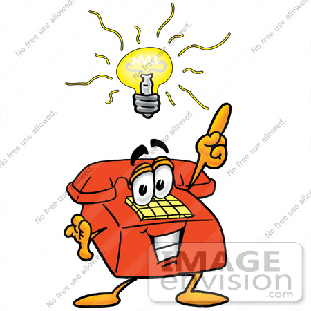 #26053 Clip Art Graphic of a Red Landline Telephone Cartoon Character With a Bright Idea by toons4biz